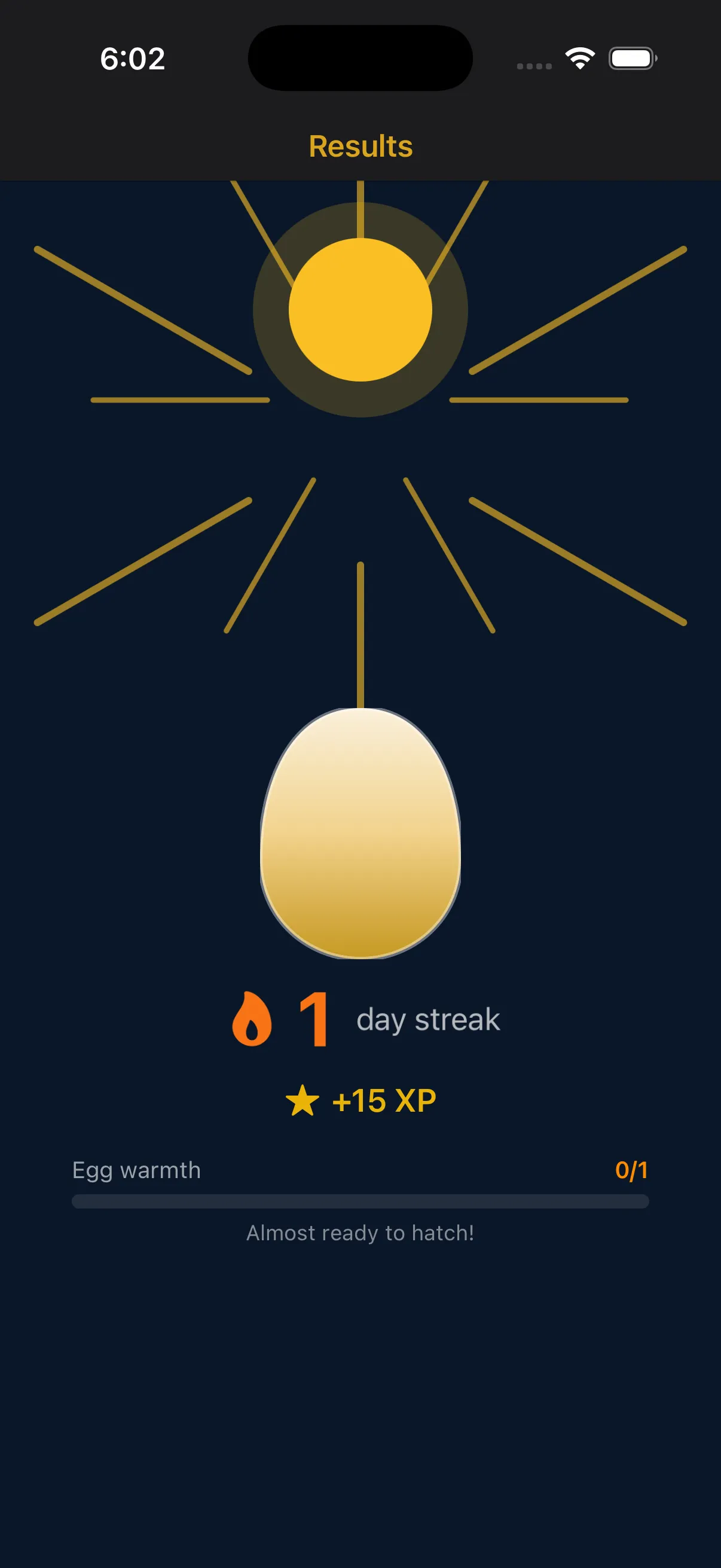 BirdBrain screen showing daily streak and progress stats